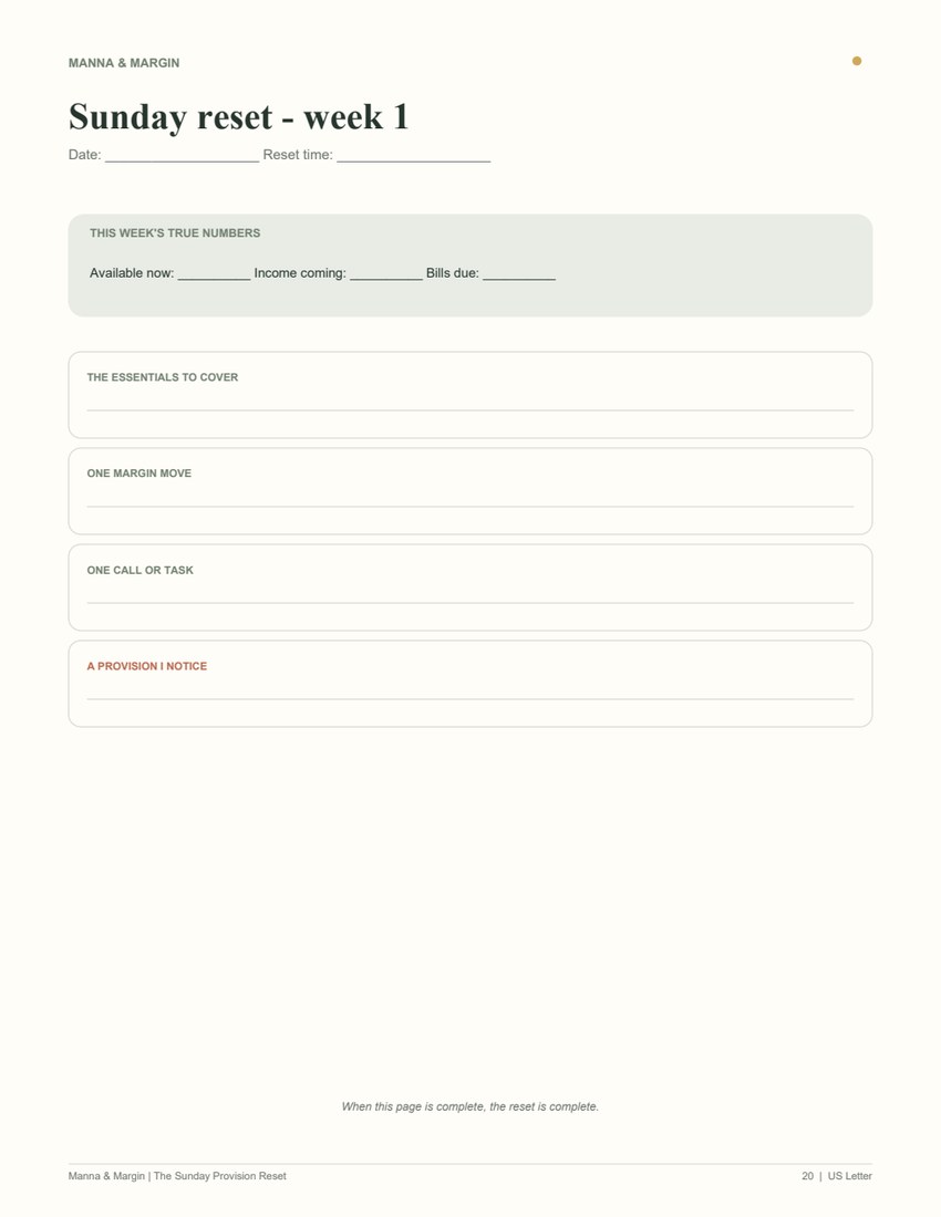 Sunday reset weekly worksheet